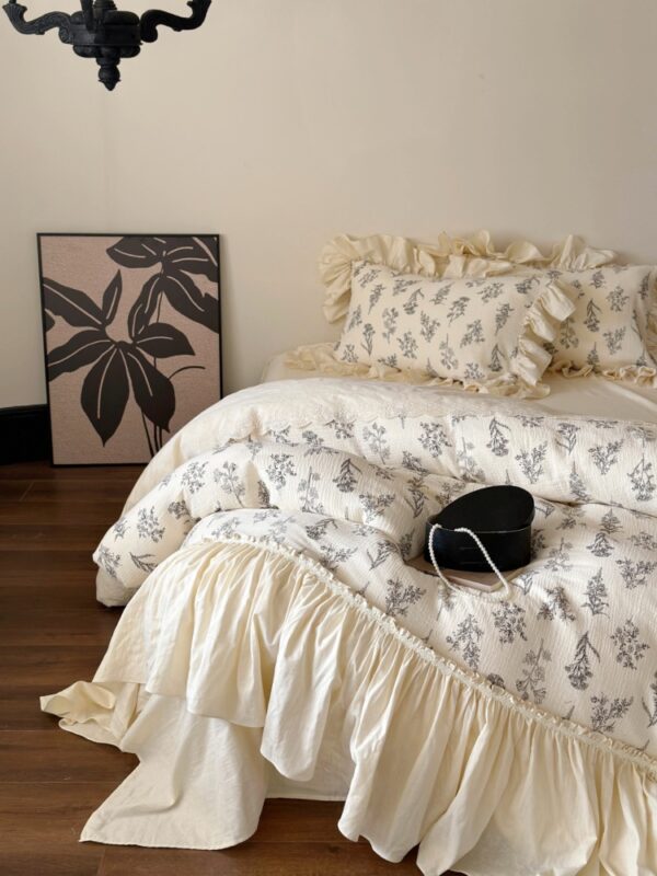 French Retro Rose Lace 100% Cotton Bedding Set