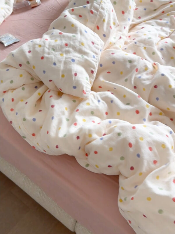 100% Cotton Double Gauze Bedding Set with Colorful Polka Dots