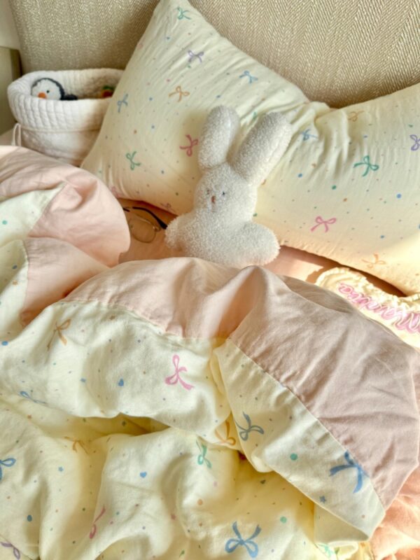 Bow Print 100% Cotton Double-Layer Gauze Bedding Bundle